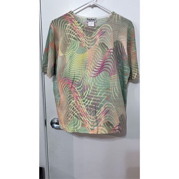 Paolo Zodesco Women's Wavy Pattern Short Sleeve Multicolor Casual Tee Size L - Picture 3 of 11